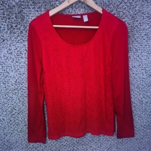 Women's Red Long-Sleeve Scoop Neck Top - Unbranded